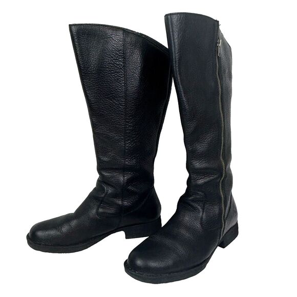 Born Riding Boots Leather Knee High Black Classic Equestrian Side Zip Booties 11 - Picture 2 of 12